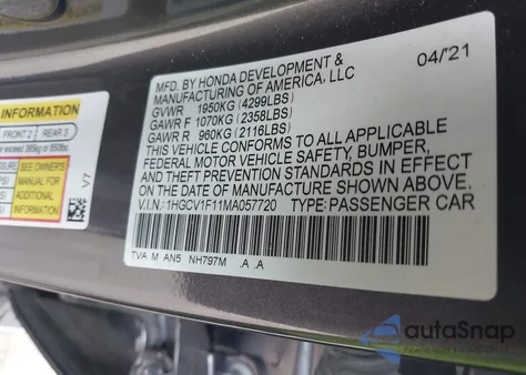 2021 Honda Accord Lx from USA, damaged, VIN 1HGCV1F11MA057720